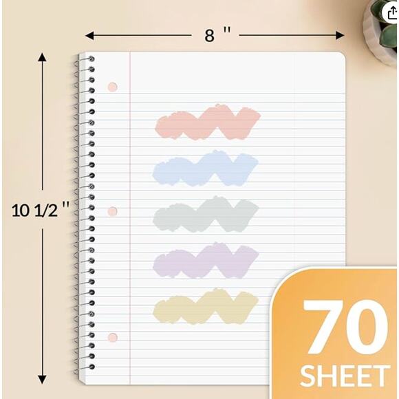 College Ruled Paper, 8" x 10-1/2", 70 Sheets per Notebook- 6 Pack, Multicolor - Picture 4 of 6